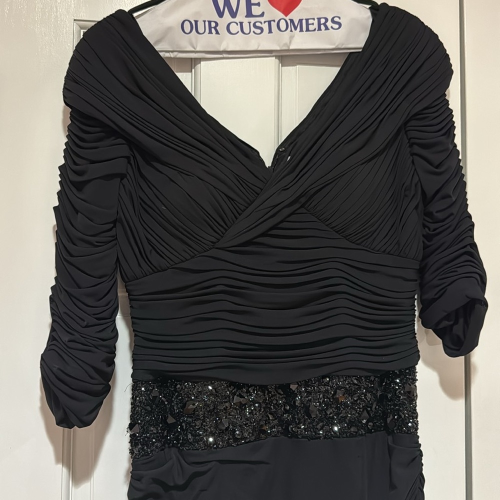 Tea Length Ruched Black Dress